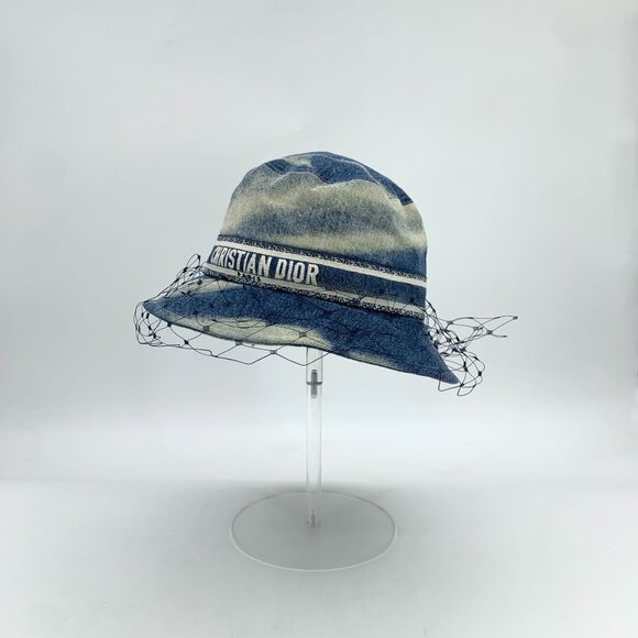 Christian Dior Tie-Dyed Cotton Fishermans Hat W/Mesh Detail Blue Logo Embroidery - Picture 1 of 9
